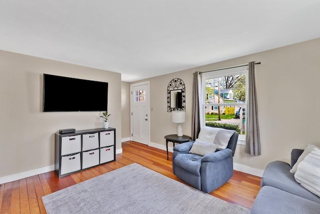 living room with baseboards and wood-type flooring