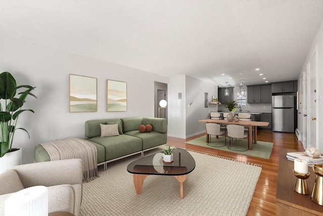 living room with light wood-type flooring