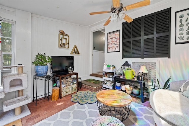 60 Brookfield Rd, Sturbridge, MA 01518 - living area with brick flooring and a ceiling fan