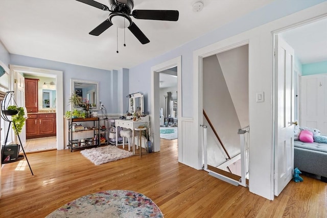 60 Brookfield Rd, Sturbridge, MA 01518 - interior space with light wood-style floors, an upstairs landing, and a ceiling fan
