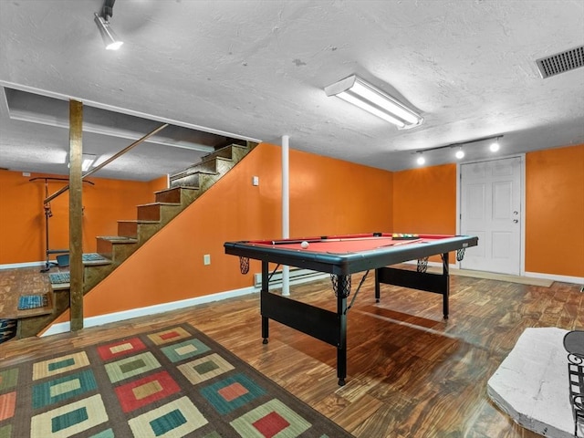 182 W Main St, Westborough, MA 01581 - rec room featuring track lighting, wood finished floors, baseboards, billiards table, and a textured ceiling