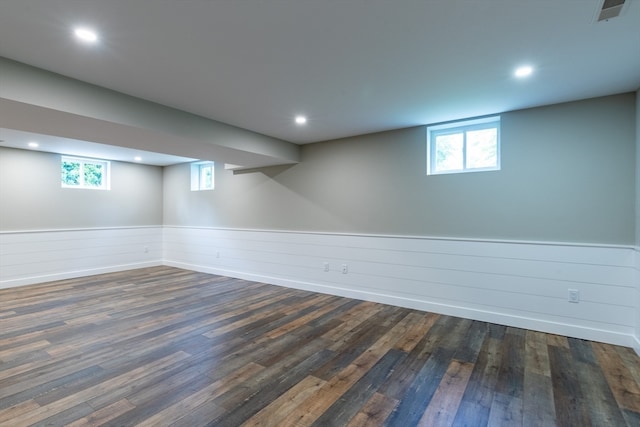 basement with hardwood / wood-style flooring and plenty of natural light