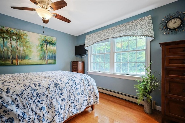 80 Summer St, Walpole, MA 02071 - bedroom with a baseboard heating unit, wood finished floors, and a ceiling fan