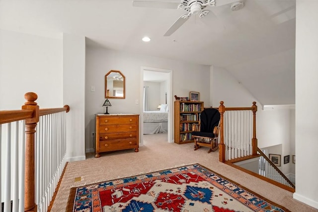 8 Heartwood Way Unit 8, Hopkinton, MA 01748 - living area with an upstairs landing, carpet flooring, a ceiling fan, recessed lighting, and baseboards
