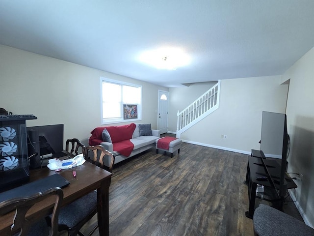 2018-2020 Prospect St, Palmer, MA 01080 - living area featuring dark wood-style flooring, stairs, a desk, and baseboards