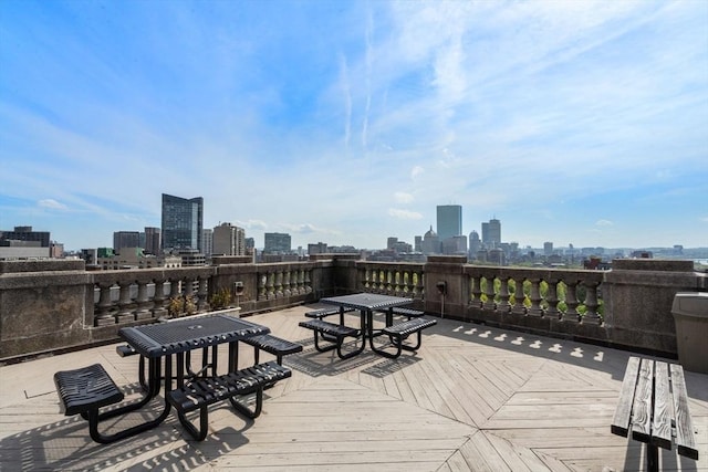 deck featuring a skyline view