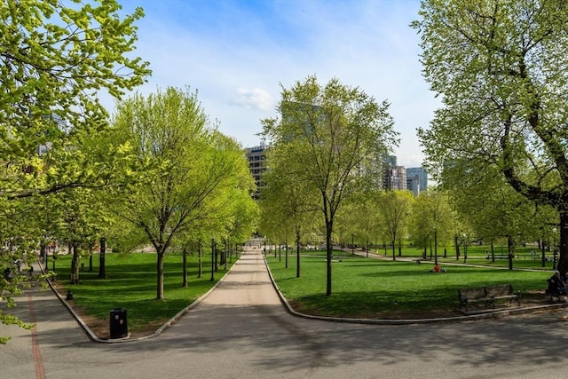view of property's community with a yard