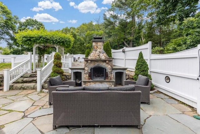 685 Highland St, Marshfield, MA 02050 - view of patio / terrace with an outdoor living space with a fireplace