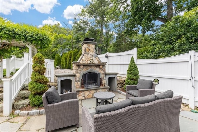 685 Highland St, Marshfield, MA 02050 - view of patio / terrace with an outdoor living space with a fireplace