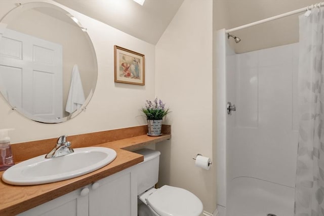 37 Waverly Unit 37, Brookline, MA 02445 - full bath featuring vanity, curtained shower, toilet, and vaulted ceiling
