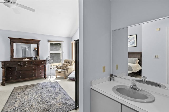 63 Forge Rd, Sharon, MA 02067 - bathroom with ensuite bathroom, vanity, a ceiling fan, and lofted ceiling