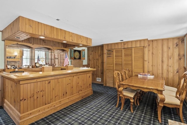 63 Forge Rd, Sharon, MA 02067 - kitchen with carpet flooring and wooden walls