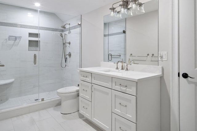 16 Pine Hill Rd Unit 16, Wenham, MA 01984 - bathroom with a stall shower, vanity, and marble finish floors
