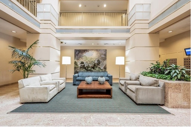 99 Pond Ave Unit 608, Brookline, MA 02445 - common area with a high ceiling and recessed lighting