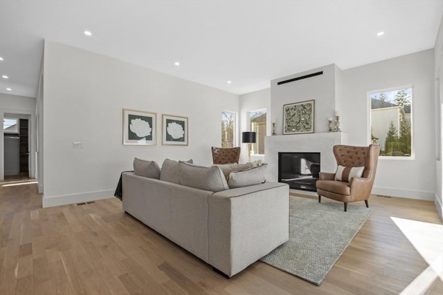 living room with light wood-type flooring