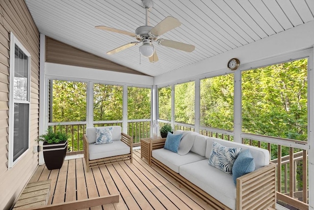 46 Walden Way Unit 46, Milford, MA 01757 - sunroom / solarium with lofted ceiling, an outdoor hangout area, ceiling fan, and plenty of natural light