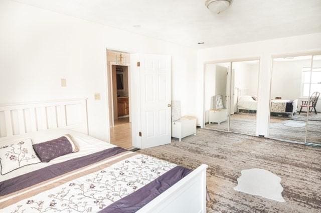 carpeted bedroom with multiple closets