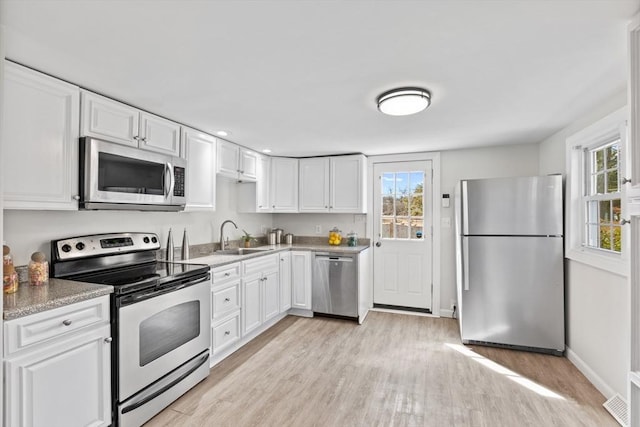 kitchen featuring a sink, plenty of natural light, white cabinetry, and stainless steel appliances