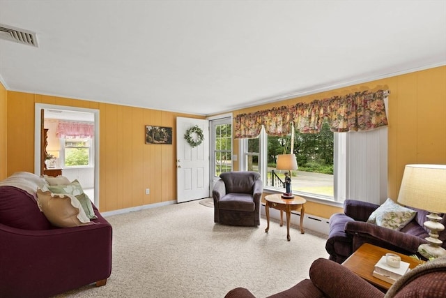 385 Norton Ave, Taunton, MA 02780 - carpeted living room with a baseboard heating unit and baseboards