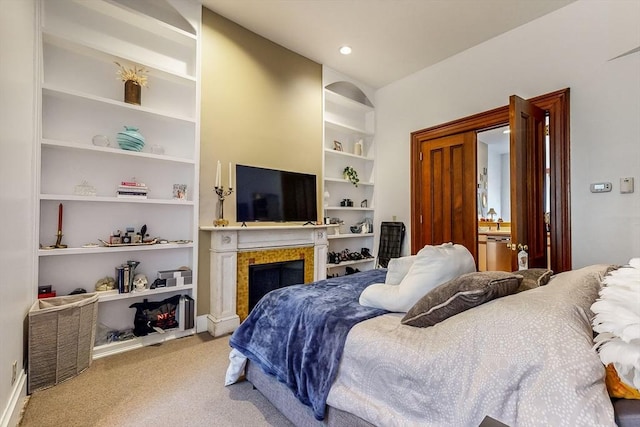 523 Columbus Ave, Boston, MA 02118 - carpeted bedroom featuring a fireplace