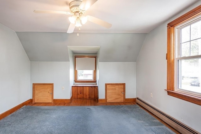 195 Hooper St, Tiverton, RI 02878 - bonus room with a baseboard radiator, a ceiling fan, carpet floors, baseboards, and lofted ceiling