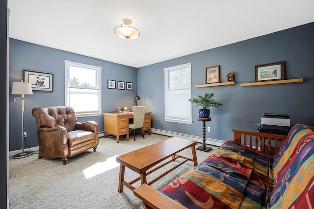 interior space with baseboard heating, a healthy amount of sunlight, and baseboards