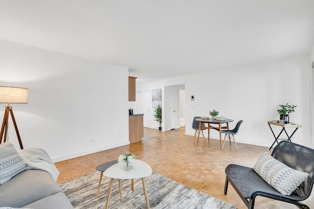 living room with light parquet flooring