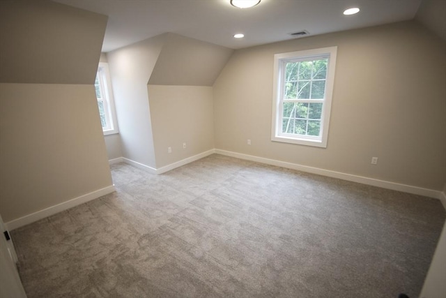 140 Tispaquin St, Middleboro, MA 02346 - additional living space featuring vaulted ceiling, recessed lighting, baseboards, and carpet flooring