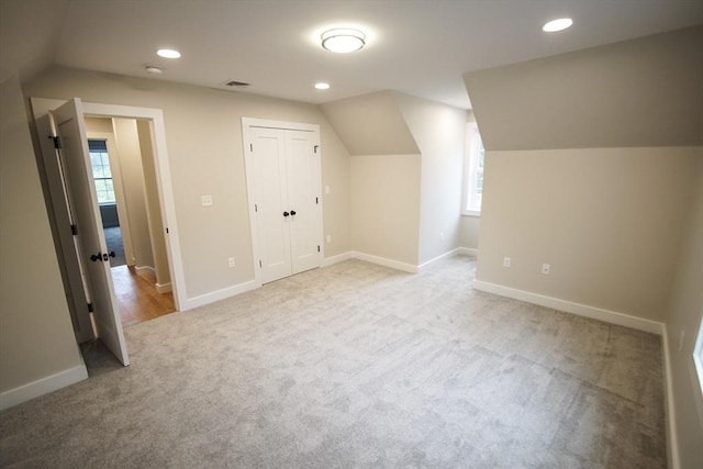 140 Tispaquin St, Middleboro, MA 02346 - additional living space featuring vaulted ceiling, light colored carpet, baseboards, and recessed lighting