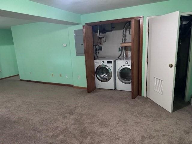 30 Wallace Cir Unit 30, Malden, MA 02148 - laundry room featuring electric panel, carpet floors, and washing machine and dryer