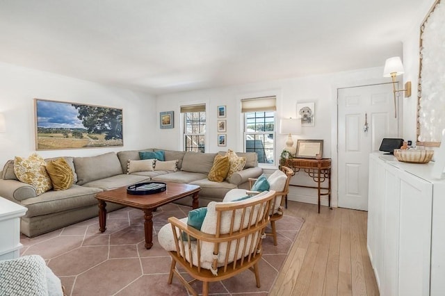 living area featuring light wood-style flooring