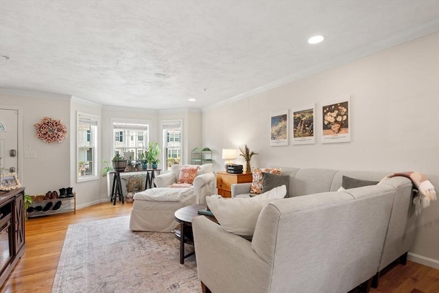 24 Merrimac Way Unit H, Tyngsborough, MA 01879 - living area featuring light wood-style floors, ornamental molding, baseboards, and recessed lighting