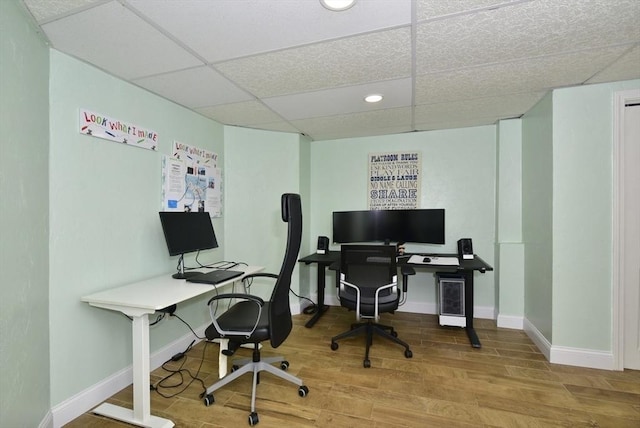 21 Hunt Dr, Stoughton, MA 02072 - home office featuring a paneled ceiling, wood finished floors, and recessed lighting