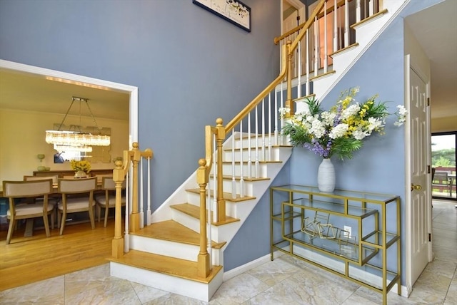 21 Hunt Dr, Stoughton, MA 02072 - stairs featuring a chandelier and a high ceiling