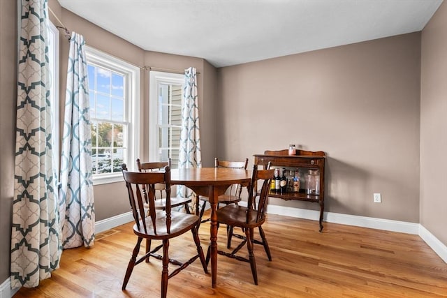 dining room featuring light hardwood / wood-style floors and a wealth of natural light