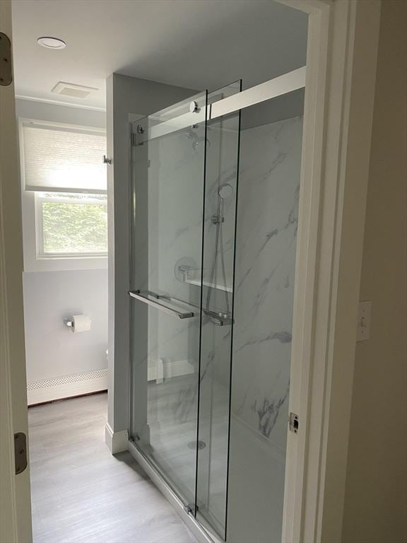7 Washington St, Groveland, MA 01834 - full bath with a marble finish shower and wood finished floors