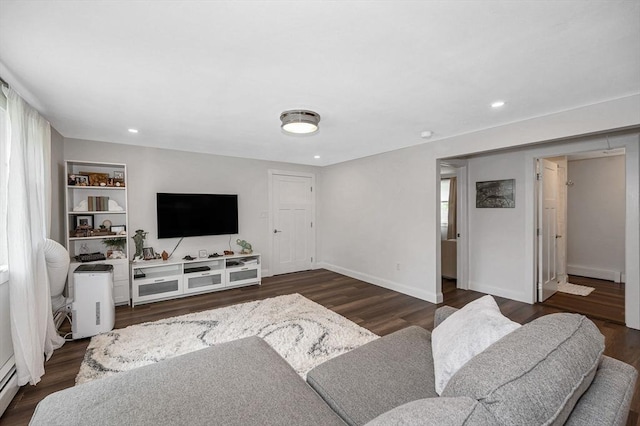 7 Washington St, Groveland, MA 01834 - living area featuring dark wood finished floors, recessed lighting, and a baseboard heating unit