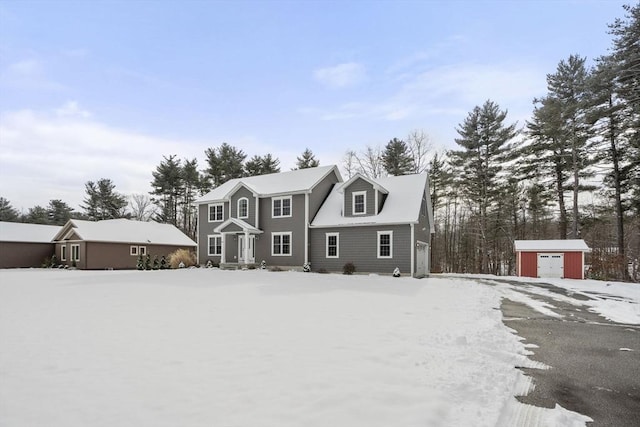 view of front of property with a storage unit