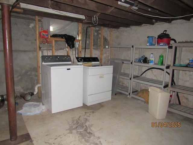 basement with separate washer and dryer