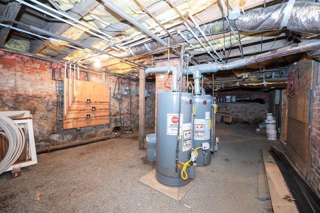 unfinished below grade area featuring water heater