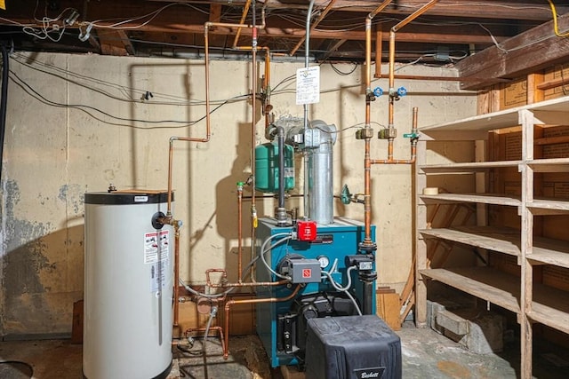 utilities featuring water heater and a heating unit