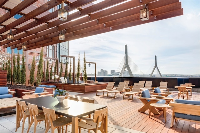 wooden terrace featuring a pergola