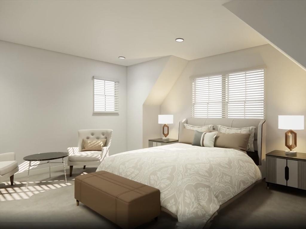 bedroom featuring carpet floors and recessed lighting