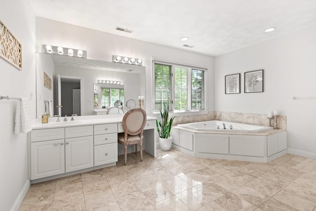 12 Scotland Dr, Andover, MA 01810 - bathroom with vanity, a bath, baseboards, and recessed lighting