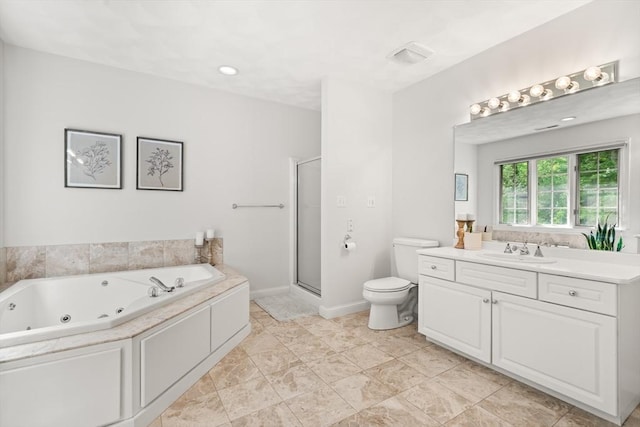 12 Scotland Dr, Andover, MA 01810 - bathroom featuring vanity, a whirlpool tub, a shower stall, and toilet