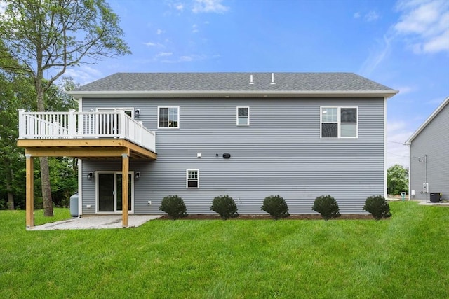 4 Bronson St, Fall River, MA 02721 - back of house featuring a wooden deck, a yard, a patio, and a shingled roof