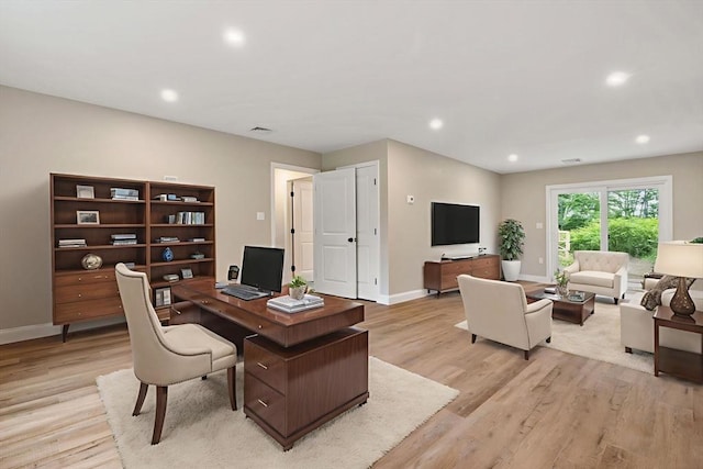 4 Bronson St, Fall River, MA 02721 - home office with light wood-style flooring and recessed lighting