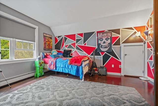 217 Hathaway Commons Rd, Fall River, MA 02720 - bedroom with lofted ceiling, wood finished floors, and a baseboard radiator