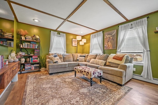 217 Hathaway Commons Rd, Fall River, MA 02720 - living area featuring wood finished floors, recessed lighting, and a baseboard radiator