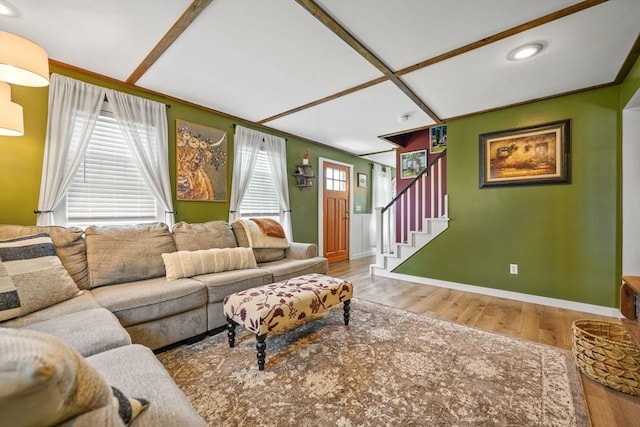 217 Hathaway Commons Rd, Fall River, MA 02720 - living room featuring wood finished floors, stairs, and recessed lighting